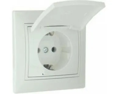 фото Розетка 1-м СП Мира с/з с крыш. керам. бел/бел.