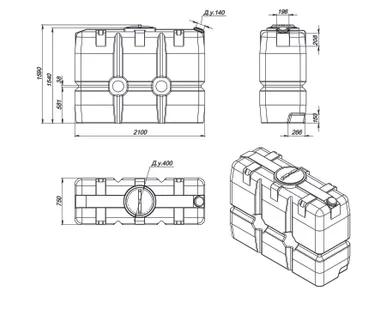 фото Емкость SK 2000 литров прямоугольная без обрешетки белый