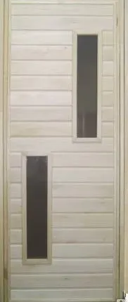 Фото №0 Дверь банная со вставками из стекла (липа) ПО-2