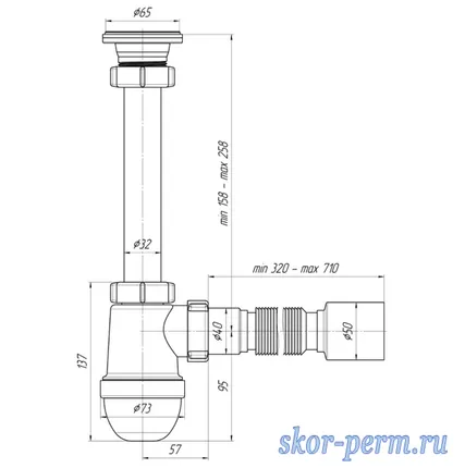 Фото №3 АНИ С1010 Сифон бутылочный 1-1/4*40 с гофр 40/50
