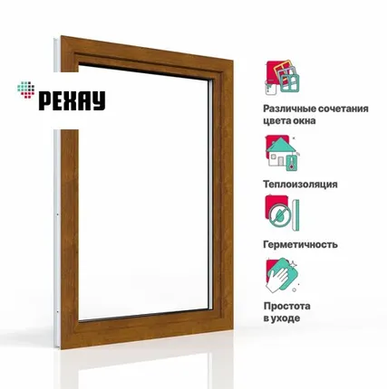 Фото №0 REHAU Пластиковое окно ПВХ РЕХАУ BLITZ 1150х900 мм (ВхШ) с учетом подставочного профиля, одностворчатое, поворотно-откидное правое, двухкамерный стеклопакет, внешний цвет золотой дуб