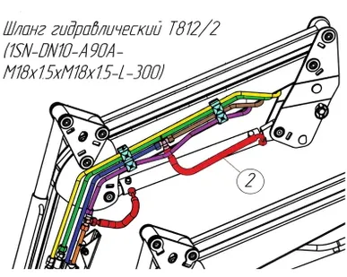 фото (CZ 31295) Шланг гидравлический для фронтального погрузчика Metal-Fach Т812/2 (1SN-DN10-A90A-M18x1.5xM18x1.5-L-300)