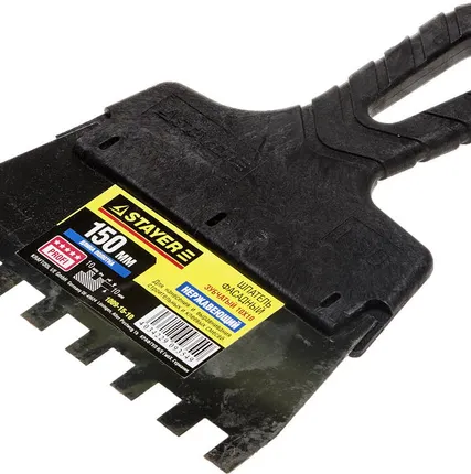 Фото №0 Нержавеющий зубчатый шпатель STAYER 150мм, зуб 10х10мм 1009-15-10