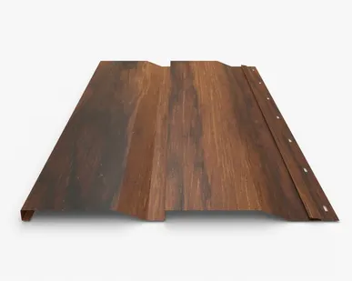 фото Сайдинг Металлический сайдинг «Корабельная доска» покрытие 3D мореный тик Россия, эконом, 0.4-0.45 мм