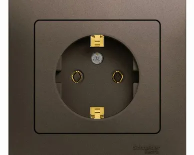 фото Розетка 1-м СП 1мод. Glossa 16А IP20 с заземл. в сборе шоколад SE GSL000842