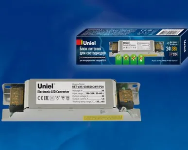 фото Блок питания UET-VAS-038B20 24V IP20 Блок питания, 38Вт. Металлический корпус. TM Uniel