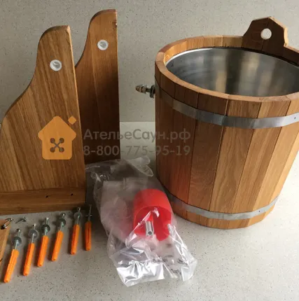 Фото №2 Обливное устройство WoodSon 12 л из дуба, с нержавеющей вставкой (арт. WOU5)