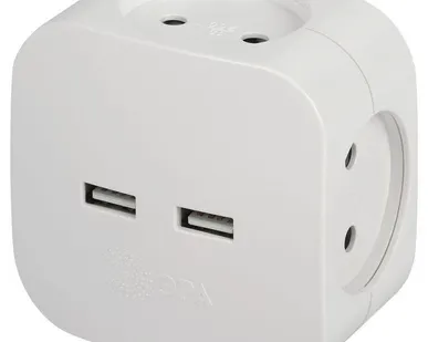 фото Разветвитель электрический SP-4-USB-W на 4 розетки 220В+ 2xUSB 2400мА без заземл 10А бел. Эра Б0049532