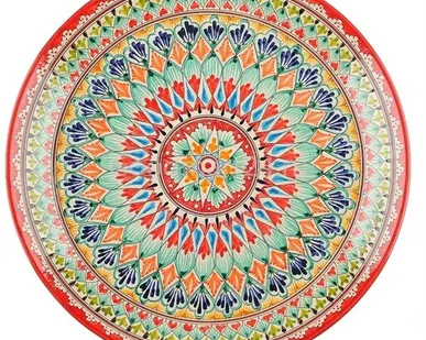 фото Ляган 34 см. плоский, красный Мехроб (Риштанская керамика)