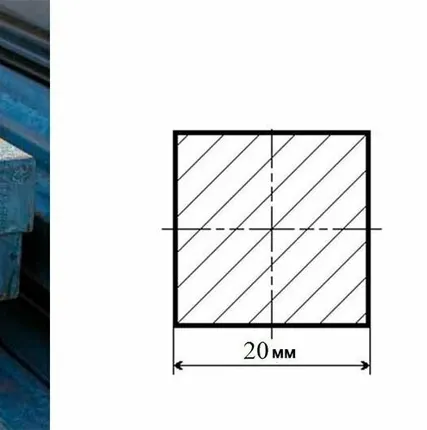 Фото №0 Квадрат пруток Сталь СТ3 д. 20 мм. длина 500 мм. ( 50 см. ) Железный Сортовой горячекатаный стан