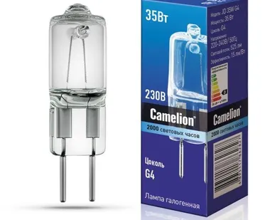 фото Лампа галогенная JD 35Вт капсула g4 2850К 240В Camelion 10406