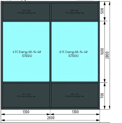 Фото №0 Перегородка EIW15 из КП50 с СПО 24 (2600 х 2800) с глухим заполнением