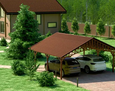 фото Двускатный навес №22 из металлочерепицы 6,5х6,3 м