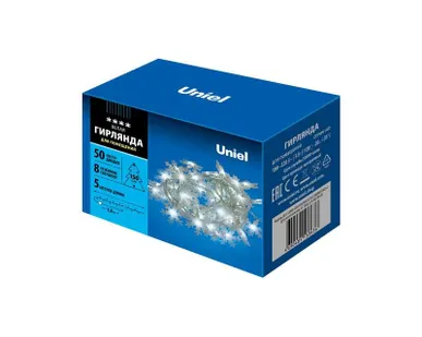 фото Гирлянда LED "Снежинки-2" ULD-S0500-050/DTA WHITE IP20 SNOWFLAKES-2 5м 50 диодов бел. свет провод прозр. Uniel UL-00007196
