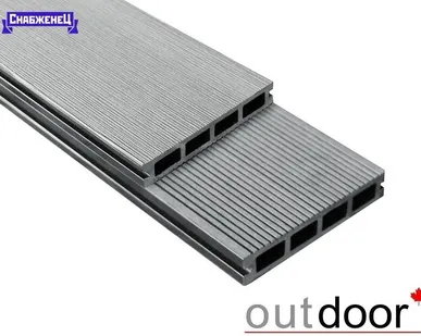 фото Террасная доска из ДПК Outdoor "Velvet Industrial" цвет: Серый Микс, 150x25 мм, вельвет/браш (цена м2)