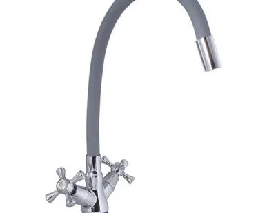 фото Смеситель для кухни VODEN 8924 А86G на гайке, гибкий гусак, серый