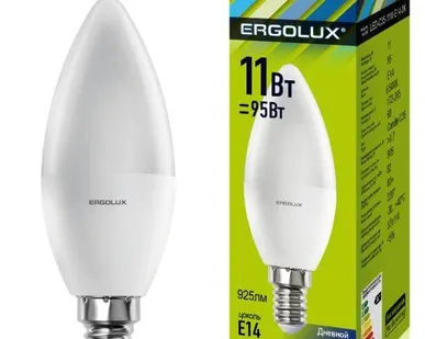 фото Лампа светодиодная LED-C35-11W-E14-6K Свеча 11Вт E14 6500К 172-265В Ergolux 13620