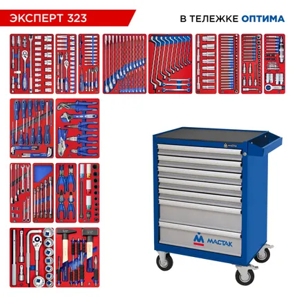 Фото №31 Набор инструментов 323 предмета, quot;ЭКСПЕРТ 323 quot;, в синей тележке МАСТАК 52-07323B
