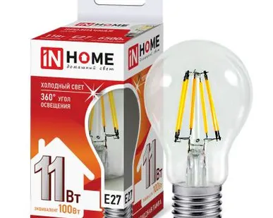 фото Лампа светодиодная LED-A60-deco 11Вт 230В Е27 3000К 990Лм прозрачная IN HOME