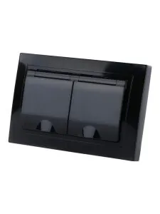 фото Розетка двойная 2П+З с защ. шт. и крышкой 16А 250В IP44 антрацит "Таймыр" TDM