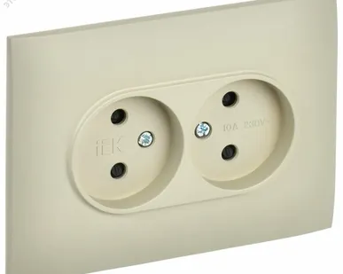 фото SKANDY Розетка 2-местная без заземления с защитными шторками 10А в сборе SK-R09B бежевый IEK