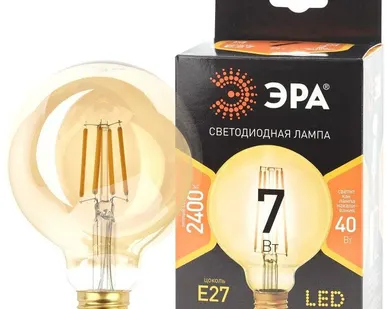 фото Лампа F-LED G95-7W-824-E27 gold (филамент шар зол. 7Вт тепл. E27) (20/420) ЭРА Б0047662
