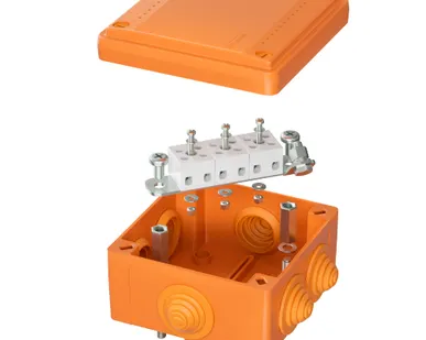 фото Коробка ответвительная FS 100х100х50мм 5р 450В 10А 6кв.мм с каб. вводами и клеммн. IP55 пластик. DKC FSB11506