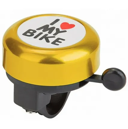 Фото №0 Звонок 45AE-02 "I love my bike" алюминий/пластик, чёрно-золотистый