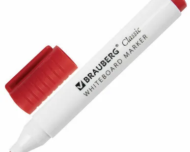 фото Маркер стираемый для белой доски КРАСНЫЙ, BRAUBERG "CLASSIC", 3мм, с клипом, 152114