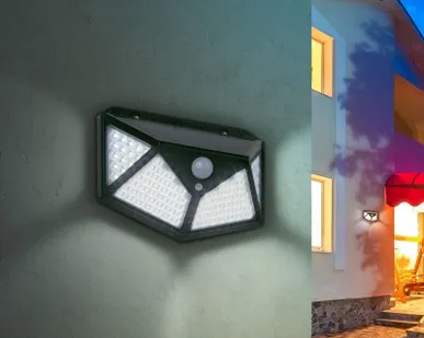 фото Светильник фасадный 100 LED 300лм с датч. движ. и 4-мя плоск. освещ. на солнеч. батарее ERAFS100-04 ЭРА Б0045270