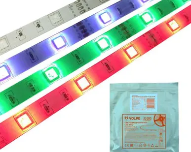 фото Светодиодная лента ULS-Q214 5050-30LED/m-10mm-IP65-DC12V-7,2W/m-5M-RGB Гибкая светодиодная герметичная лента на самоклеящейся основе. Катушка 5 м. в герметичной упаковке. Мультиколор. ТМ Volpe