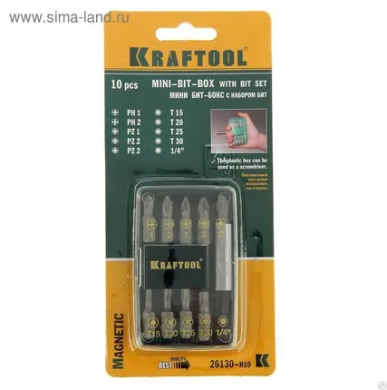 Фото №0 Набор KRAFTOOL Биты с маг адаптером в мини бит-боксе, 10 предметов Kraftool