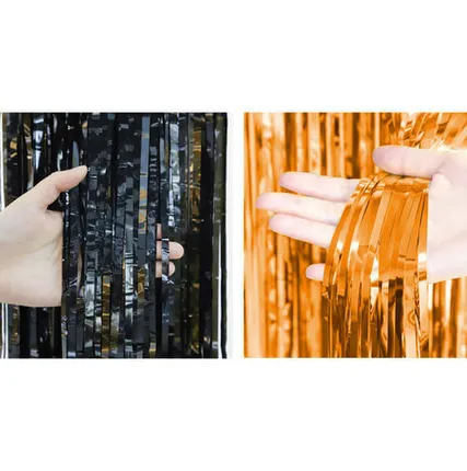 Фото №0 Занавес Дождик бронза (оранжевый), черный, Металлик, 100*200 см, 2 шт.