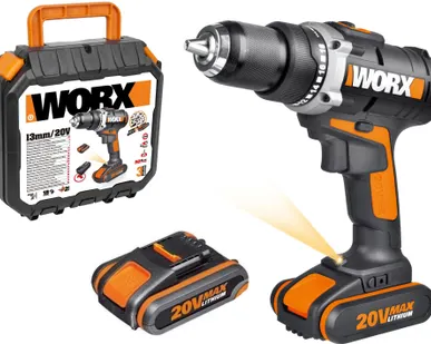 фото Дрель-шуруповерт аккумуляторная Worx WX183.1, 20 В, 50 Нм, 2 АКБ х 2 Ач, патрон 13 мм