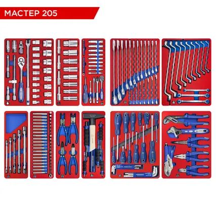 Фото №17 Набор инструментов 205 предметов, quot;МАСТЕР 205 quot;, для тележки, 11 ложементов МАСТАК 5-00205