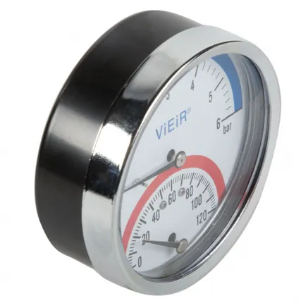 Фото №0 Термоманометр вертикальный VIEIR 1/2" 120С 6бар/50  YE6