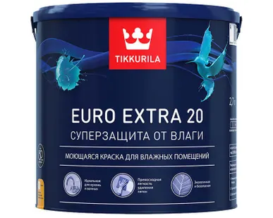 фото Краска акриловая Tikkurila Euro Extra 20 влагостойкая моющаяся полуматовая белый 2.7 л