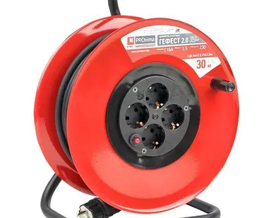 фото Удлинитель на катушке "Гефест 2.0" 4х50м с заземл. и предохранителем КГ 3х1.5 16А/3.5кВт PROxima EKF UKG02-16-R315-4-50