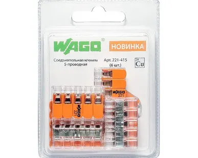 фото Клемма 5х(0,14-4кв.мм) компактная WAGO 221-415, 6шт.