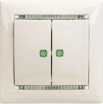 Фото №1 Выключатель 2-кл. СП Valena 10А IP31 250В с зел. подсветкой механизм бел. Leg 774428