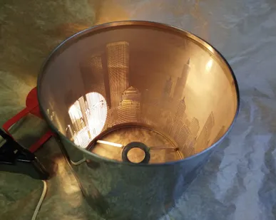 фото Торшер ночник оголовок. Эффект тени города. Нержавеющая сталь.