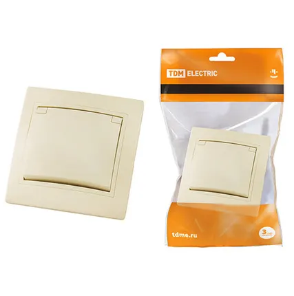 Фото №0 Розетка с заземлением с защитными шторками и крышкой 16А слоновая кость "Таймыр"