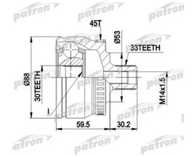 фото Patron ШРУС наружн к кт 33x53x30 ABS:45T SKODA: SUPERB 02 , VW: PASSAT 00 05, PASSAT Variant 00 05 PATRON PCV1375