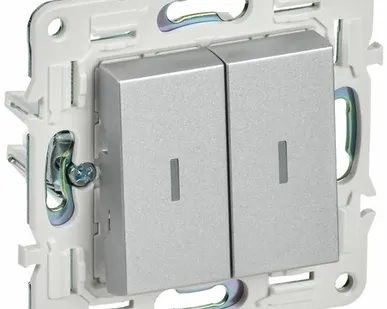 фото SKANDY Выключатель 2-клавишный проходной с индикацией 10А SK-V10S серебряный IEK