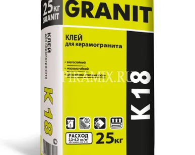 фото Клей плиточный Granit К-18 для керамогранита 25 кг 7467