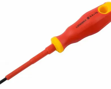 фото Отвертка STAYER PROFI ELEKTRO диэлектрическая до 1000В, двухкомп рукоятка, SL 3,0х75мм