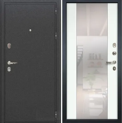 Фото №0 Входная дверь Колизей Антик Темное серебро-61 бланко белая зеркало 96 правая=1шт