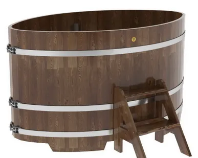 фото Купель для бани из сращенной лиственницы овальная 1,08х1,75 (мореная, Н = 1,0 м)