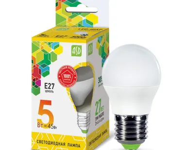 фото Лампа светодиодная шарообразная 5Вт 160-260В E27 3000К 450лм теплый белый ASD