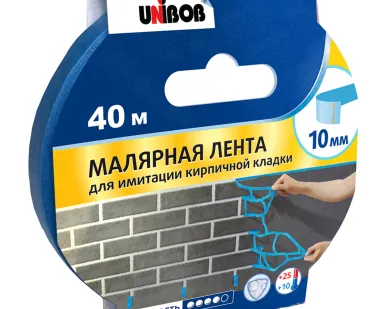 фото Клейкая лента малярная для имитации кирпичной кладки UNIBOB, 10мм х 40м, синяя